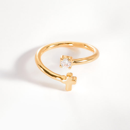 Anillo Ajustable con Cristal y Detalle de Cruz No.7