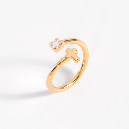 Anillo Ajustable con Cristal y Detalle de Cruz No.7