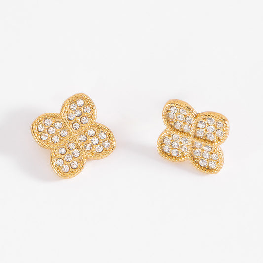 Aretes de trébol con piedras cristal ducho baño de oro