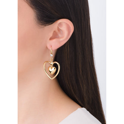 Aretes grandes en baño de oro diseño doble corazón