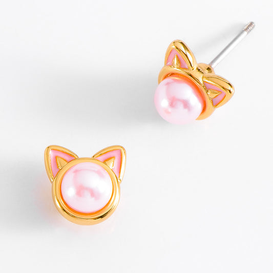 Aretes Baño Oro 18k con Perla Rosada y Orejitas