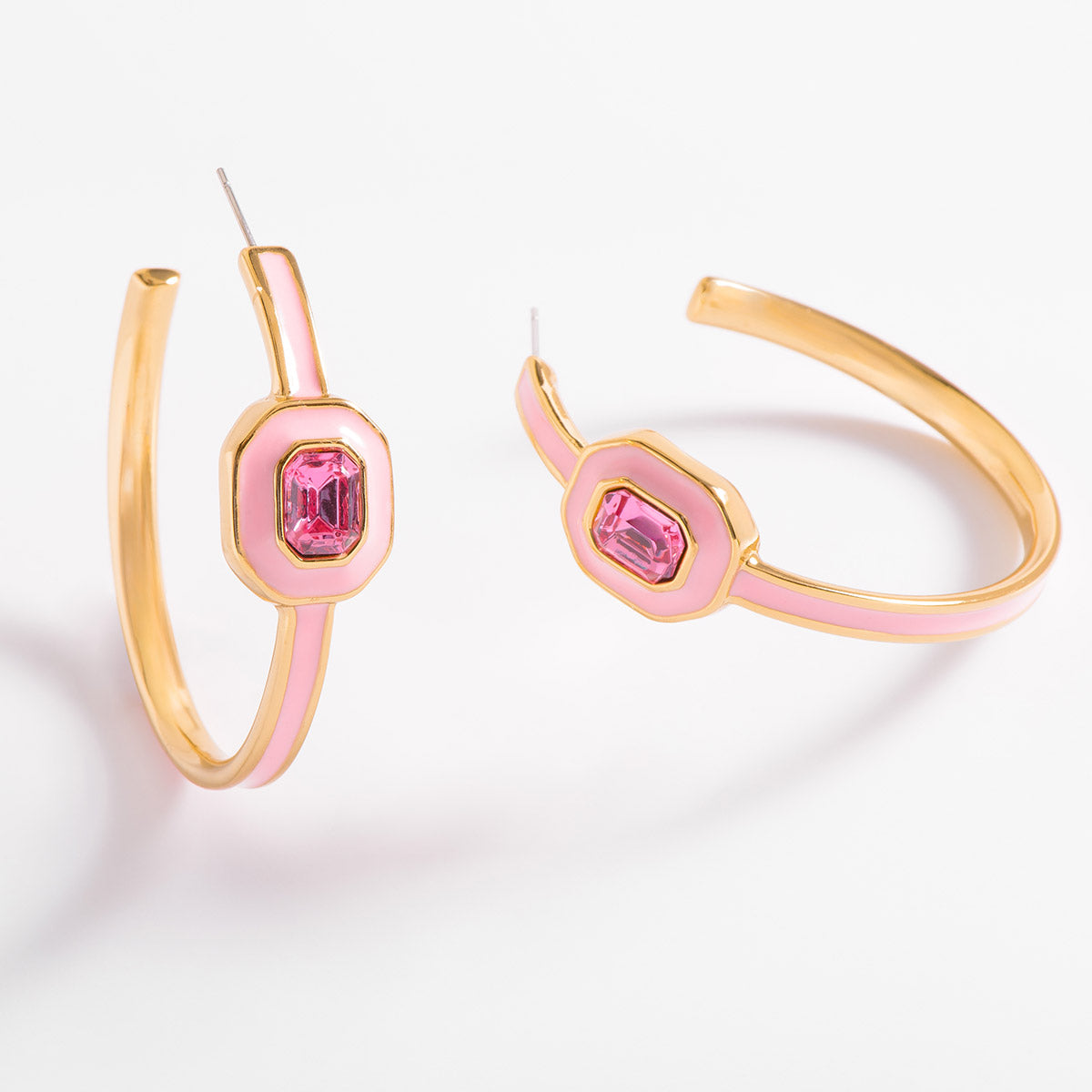 Pendientes de aro en baño oro 18k con esmalte rosa