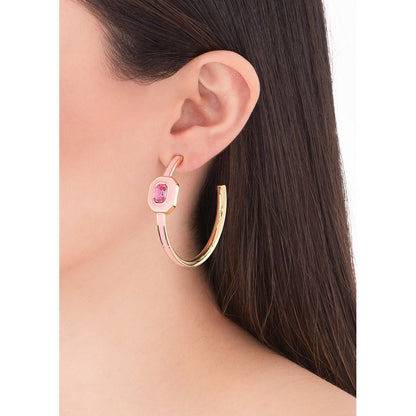 Pendientes de aro en baño oro 18k con esmalte rosa