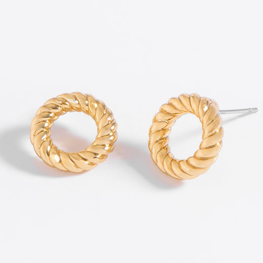 Aretes de círculo texturizado en oro 18k elegantes