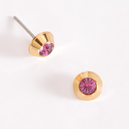 Aretes en baño de oro con piedra rosa espectacular