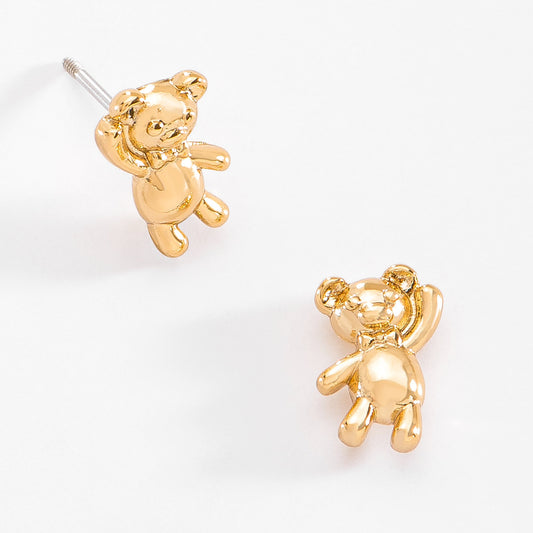 Aretes osito con moñito en baño de oro de 18k