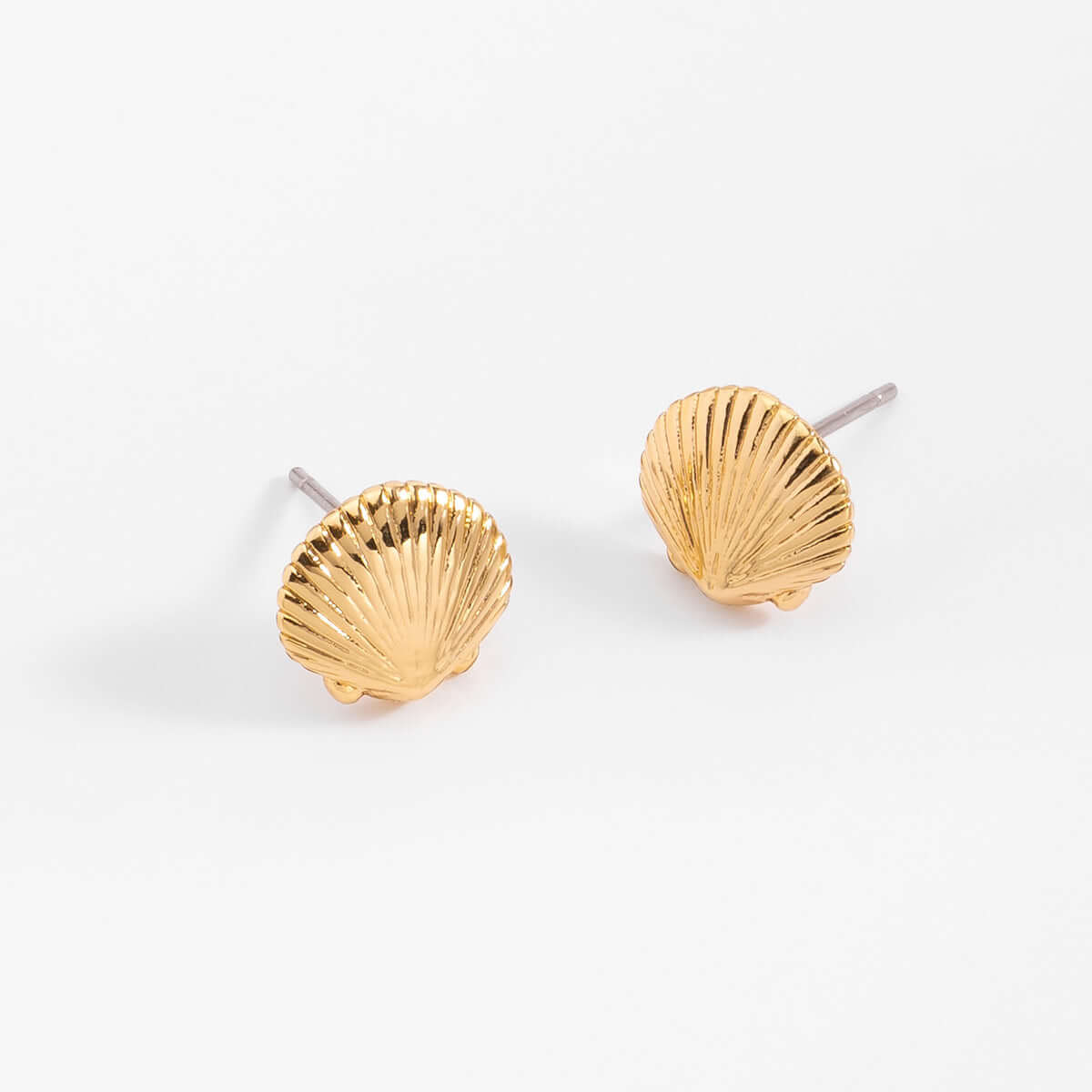 Aretes de broquel con diseño de concha en baño de oro