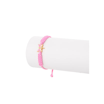 Pulsera ajustable de cordón rosa con dije de hada oro