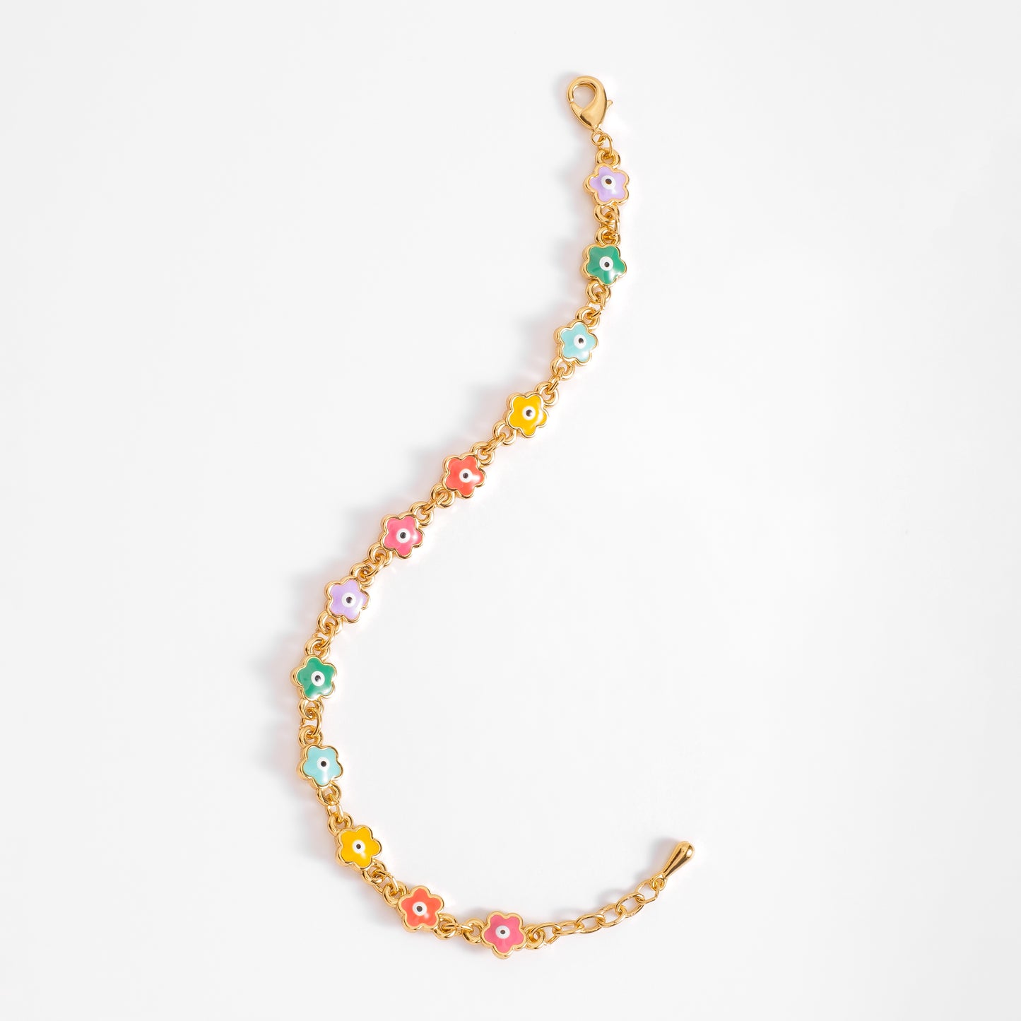 Pulsera baño de oro flores ojo turco protección