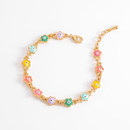 Pulsera baño de oro flores ojo turco protección