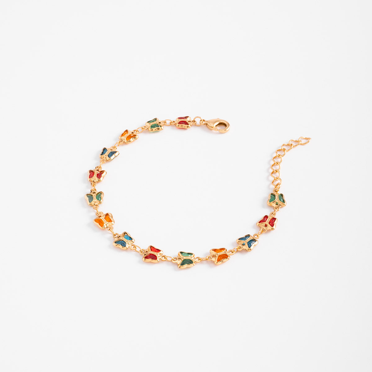 Pulsera en baño de oro con mariposas en tonos vibrantes