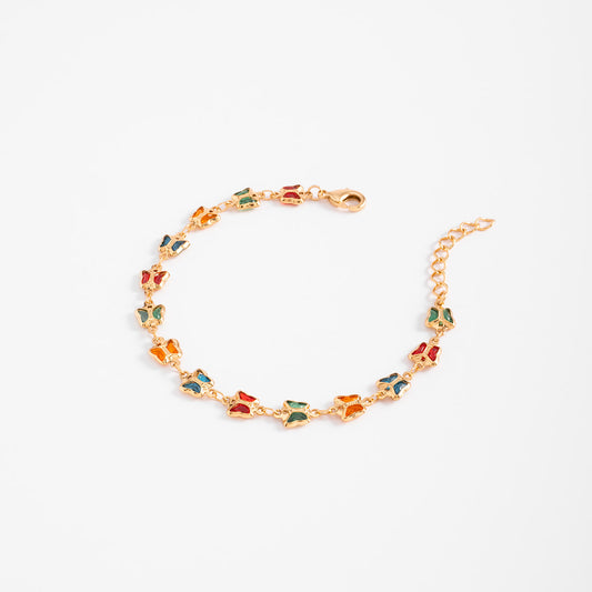 Pulsera en baño de oro con mariposas en tonos vibrantes