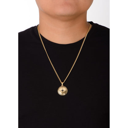 Collar de oro 18k con dije brújula en esmalte negro