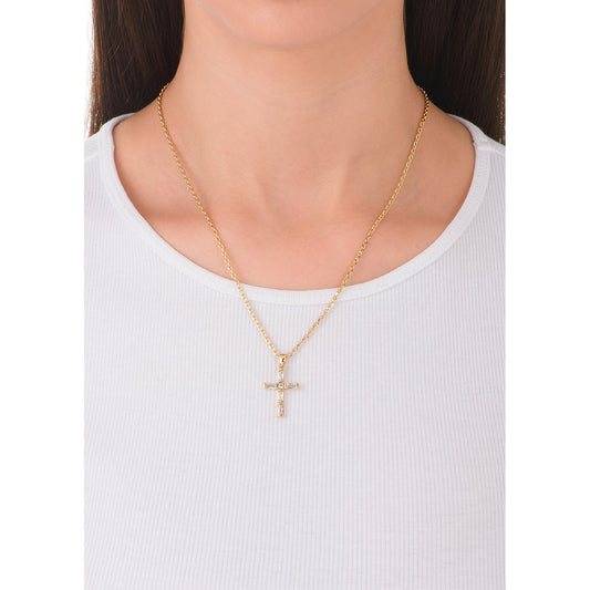 Collar en baño de oro con dije de cruz de cristal