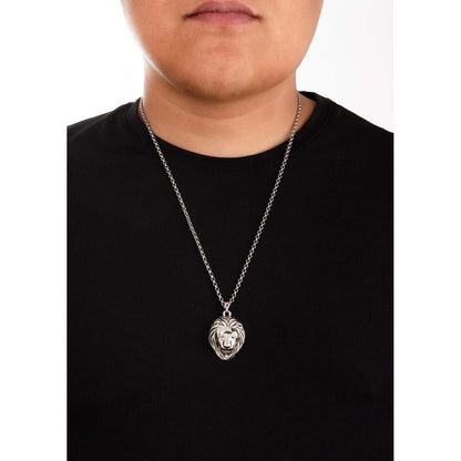 Collar en baño de rodio con diseño cabeza de leon